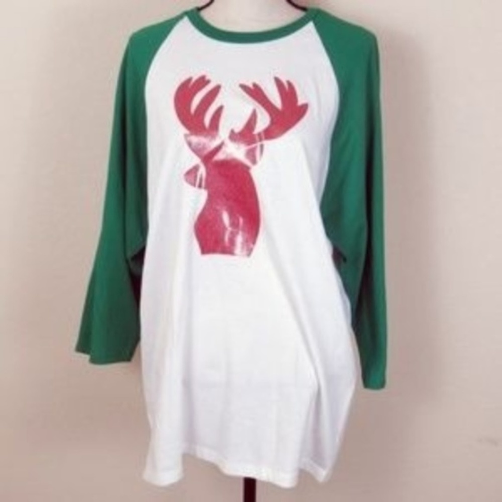 Christmas Red Reindeer Tee-Shirt Size L Anvil